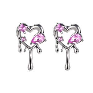 Teardrop Heart Earrings Hollow Heart Earrings Rose Pink Peach Heart Earrings Jew